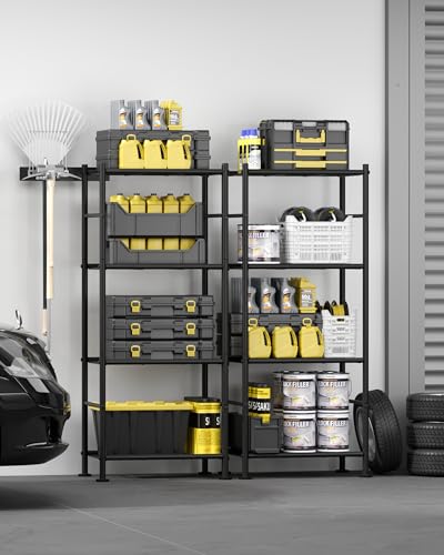 Sakugi 2-Pack Storage Shelves - 4-Tier Metal Wire Shelf Organizer, Slim Shelf Rack with Adjustable Feet for Laundry Room, Kitchen, Garage Organization, 18.2" x 12.3" x 43.7", Black - size: 18.2" x 12.3" x 43.7"