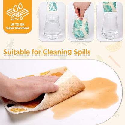 Lucomb 10 Pack Swedish Dishcloths Washable, Reusable Swedish Cloths Biodegradable Kitchen Towels with Hanging Clips, Cellulose Cotton Blend, Lemon Prints - color: 10 Pack-lemon Prints+ Clips