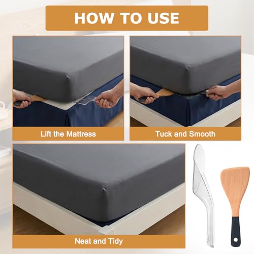 Mattress Lifter & Bed Sheet Tucker Tool Set - Mattress Wedge Elevator for Easy Lifting Mattress, Bed Maker Tool for Changing Sheets, Bed Skirt Tucking & Cleaning with Built-in Dust Brush