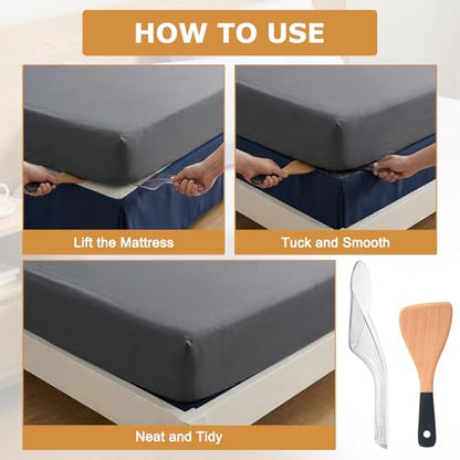 Mattress Lifter & Bed Sheet Tucker Tool Set - Mattress Wedge Elevator for Easy Lifting Mattress, Bed Maker Tool for Changing Sheets, Bed Skirt Tucking & Cleaning with Built-in Dust Brush