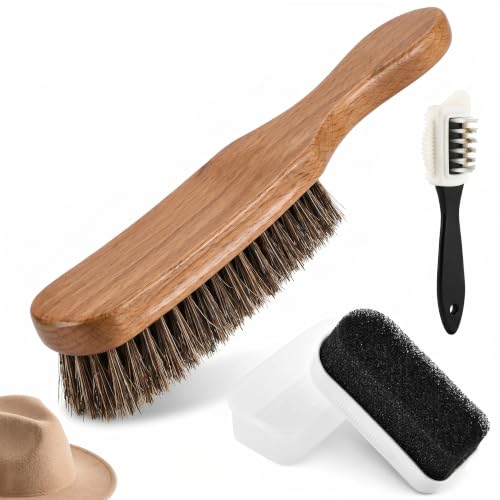 3Pcs Cowboy Hat Brush Set, Horse Hair Felt Hat Cleaning Brushes with Wood Handle, Lint Dust Brush for Cowboy Hats, Fedora Hats, Suede, Wool, Coats, Suits, Clothes, Shoes and Furniture, Black
