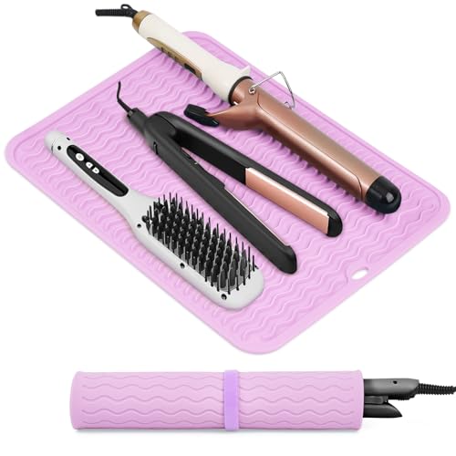 Suafrnut Oversize Silicone Heat Resistant Mat for Hair Tools(14.2" x 11") - color: Purple