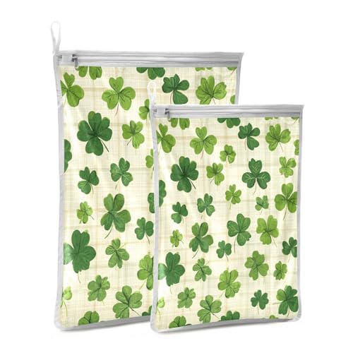 Mesh Laundry Bags Lingerie Bags for Washing Delicates 2 PCS Durable Wash Bag with Zipper Small and Medium Washable Beige Checkered Clovers - color: Beige Checkered Clovers