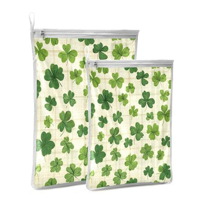 Mesh Laundry Bags Lingerie Bags for Washing Delicates 2 PCS Durable Wash Bag with Zipper Small and Medium Washable Beige Checkered Clovers - color: Beige Checkered Clovers