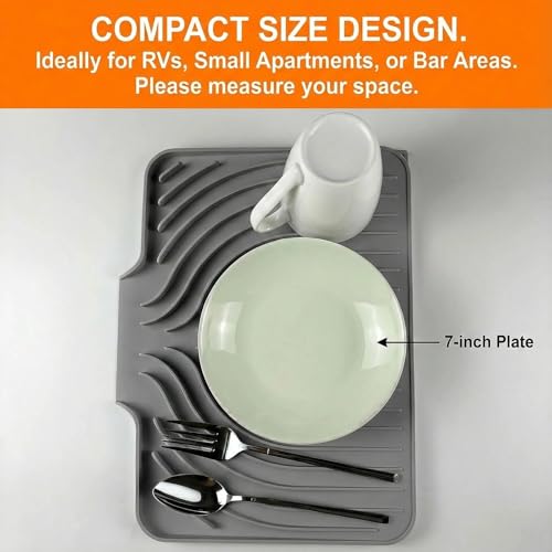 Dish Drying Mat for Kitchen Counter, with Built-in Drain Lip, Food-Grade Silicone, Easy Clean Pad for Countertop Protection, Multi-Functional Use (14.7x10.2, Grey) - color: Gray, style: 14.7x10.2