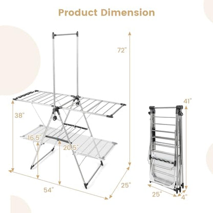 GIANTEX Foldable Clothes Drying Rack with 6-Level Adjustable Height