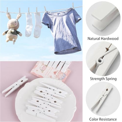 50Pcs White Wooden Clothespins, 2.9 inch Clothes Pins for Crafts, Natural Laundry Hanging Clips, DIY Cheer Pin - color: 50pcs- White