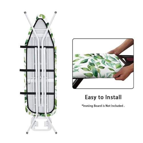 Green Leaves Ironing Board Cover Standard Size 15 x 54 Stain Resistant Fasteners Elastic Edge Ironing Cover - color: Green Leaves