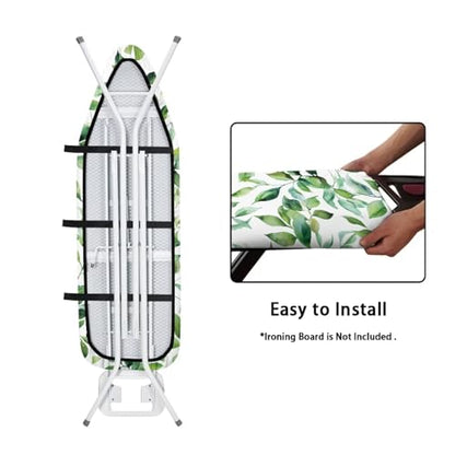 Green Leaves Ironing Board Cover Standard Size 15 x 54 Stain Resistant Fasteners Elastic Edge Ironing Cover - color: Green Leaves
