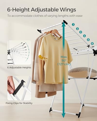 SONGMICS HOME Clothes Drying Rack, Foldable 2-Level Free-Standing Airer - color: White, size: 26 x 62.6 x 78 Inches