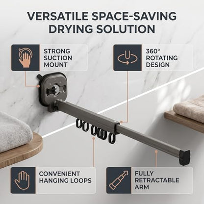 Wall Mount Folding Clothes Drying Rack, Strong Suction Cups