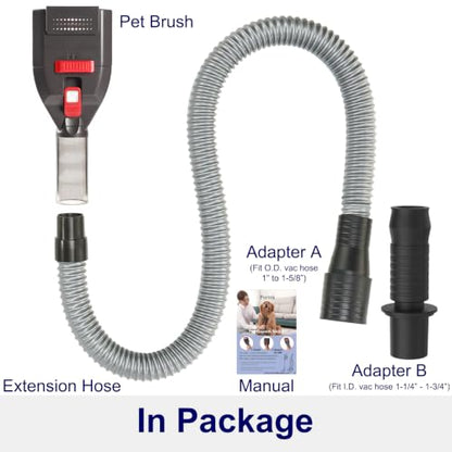 Portek Dog Grooming Vacuum Attachment for 1" to 1-3/4" Vacuum Cleaners, Pet Hair Shedding Brush Tool Kit with Long Extension Hose and Adapter