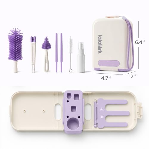 lalalark 7-in-1 Portable Baby Bottle Brush Kit, Silicone Cleaner, Purple - color: Purple