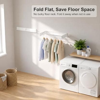JOOM Wall Mounted Clothes Drying Rack,31.5 Inch Foldable Rack,White,Poles - size: 31.5in-Poles