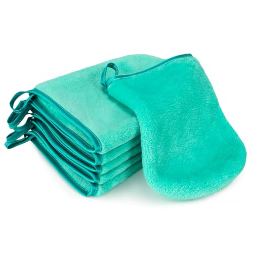 PHOGARY 6 Pack Microfiber Face Body Wash Mitts, Reusable Makeup Remover Mitt Gloves, Soft Flannel Cleansing Mitts Bath Spa Cloth, European Style Face Cloth Mittens, 6×8inch, Green - color: Green