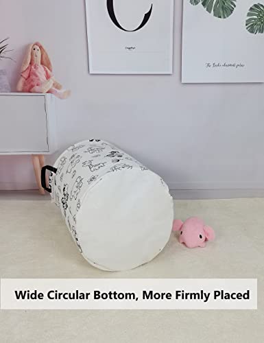 QUEENLALA Large Foldable Round Storage Basket Laundry Hamper, Black Zoo - color: Round-Black-Zoo