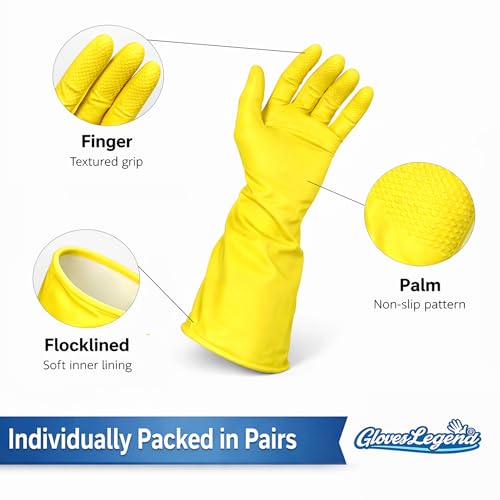 Yellow Household Kitchen Cleaning Dishwashing Reusable Gloves - Medium & Small - color: Yellow Latex -12 Pairs