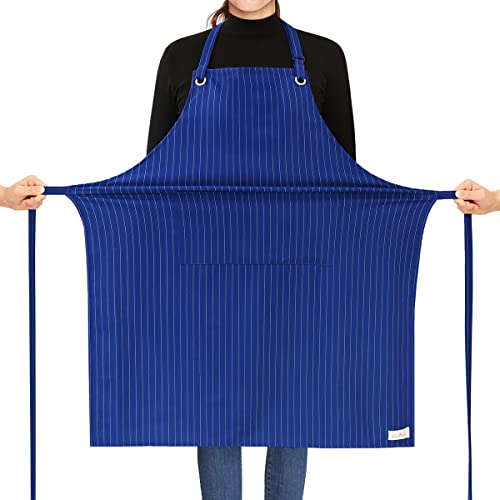 ROTANET Stripe Stretch Apron Chef Aprons for Men with 2 Pockets Waterproof - color: Royal Blue