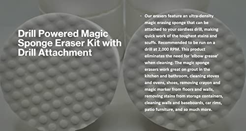 3.5” Drill Powered Magic Sponge Eraser 6 Pieces Kit with Drill Attachment - size: Round 3.5" x 1.25" Kit