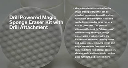 3.5” Drill Powered Magic Sponge Eraser 6 Pieces Kit with Drill Attachment - size: Round 3.5" x 1.25" Kit