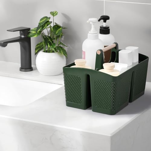 Plastic Shower Caddy, Portable Shower Basket with Handle, Dark Green - color: Dark Green