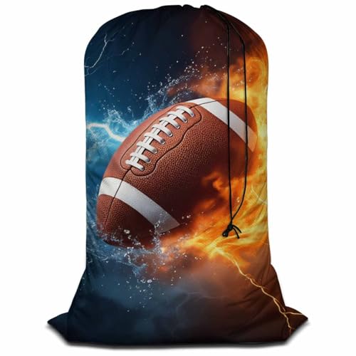 Swono Cool American Football Large Laundry Bag Washable Large Dirty Clothes, Burning Spirit of American Football 3D Print Drawstring Organizer Bag, Fit Hamper Basket Camp Travel Home Dorm - color: Cool American Football