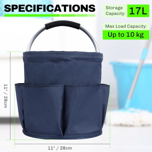 17L Cleaning Caddy with Handle Foldable 6 Pockets - color: Blue