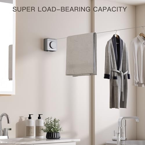 Retractable Clothesline Indoor Outdoor, Clothes Line Retracting Indoor, Retractable Clothes Line Wall Mounted Drying Rack Clothing Line, Laundry Line with Stainless Steel Line-15.1 Feets(Grey) - color: Black