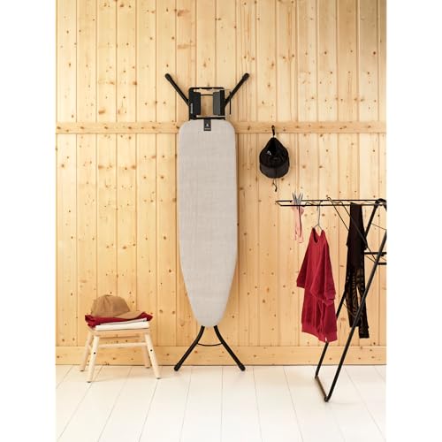 Brabantia Compact Ironing Board with Left/Right Adjustable Steam Iron Rest | Small (Size A) | Fairtrade Denim Gray Cover | Adjustable Height (27-38"), Easy Fold, Anti-Collapse Lock, Non-Slip Feet