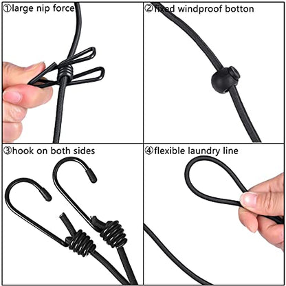 1 Pack Portable Clothesline with 12 Clothespins, Travel Clothesline Stretchy Retractable Elastic Laundry Clothes Line for Backyard, Vacation Hotel, Balcony Clothes Drying Line (Blue) - style: Blue