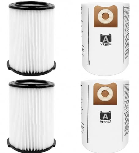 VF4000 Replacement Filters for Ridgid Shop Vac 72947 Wet/Dry Vacs - color: White VF4000, size: M 2 Pcs Filters & 2 Pcs Bags