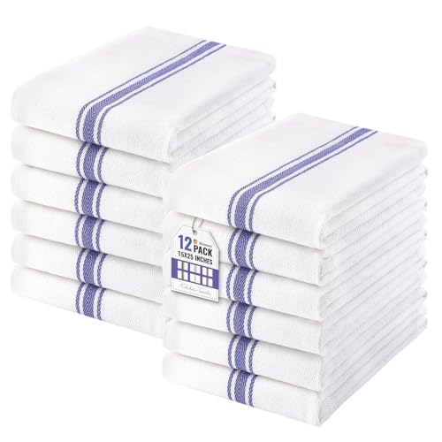 Homaxy 100% Ring Spun Cotton Kitchen Towels 12 Pack, Blue Stripe - color: Blue Stripe, size: 15" X 25" - 12 Pack
