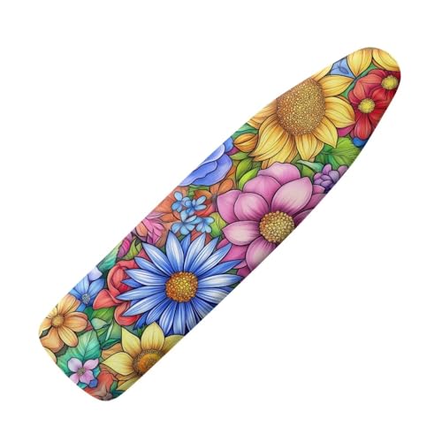 Boho Floral Print Ironing Board Cover and Pad 15x54 Inch Standard Ironing Board Cover with Elastic Edge and Hook and Loop Fasteners Scorch and Stain Resistant Ironing Covers - color: Boho Floral Print