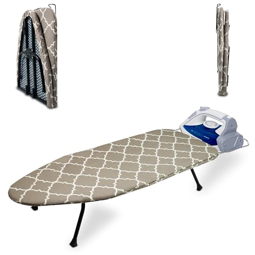 Metal Mesh Panel Tabletop Ironing Board | Foldable Iron Board | Heavy Duty Small Iron Board with Heat Resistant Cover and 100% Cotton 8mm Thicken Pad (Mesh) - color: Mesh