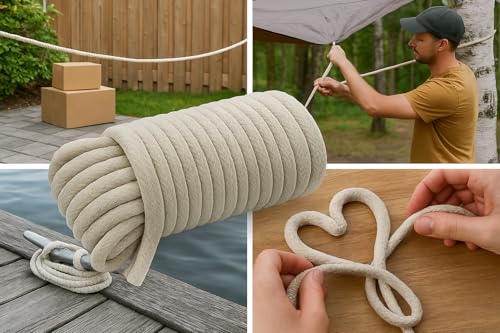 100 Ft Heavy Duty Braided Cotton Rope Clothesline Approximately #6 1/4" 6 mm Multi Purpose Home Boat Camping - size: Size #6