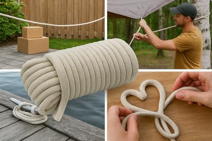 100 Ft Heavy Duty Braided Cotton Rope Clothesline Approximately #6 1/4" 6 mm Multi Purpose Home Boat Camping - size: Size #6