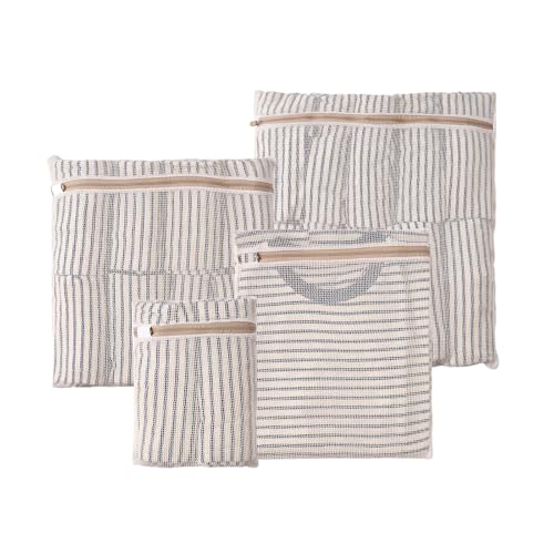HEAVYWOOD 4-Piece Cotton Mesh Landry Bag Organic Wash Bag for Washing Machine Lingerie Bags for Washing Delicates with Sturdy Anti-Rust Zipper Clothes Washing Bag (4Bags) - size: Mini*Small*Medium*Large