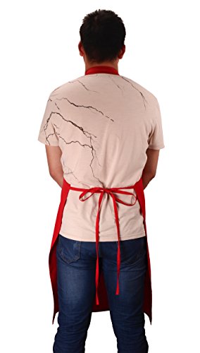 Christmas Red Professional Waterdrop Resistant Adjustable Extra Long Bib Apron 3 Pockets Home Kitchen Garden Restaurant Cafe Bar Pub Bakery for Cooking Chef Baker Servers Craft - color: Red