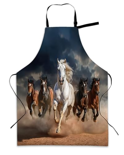 Cooking Aprons for Men and Women,Adjustable Bib Chef Apron with 2 Pockets, Soft and Durability Kitchen Apron - color: Running Horse