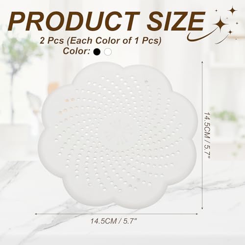uxcell 2 Pcs Shower Silicone Drain Cover, 5.7 Inch Shower Hair Catcher Drain Cover for Shower Room Bathtubs Kitchen Sink Laundry Room, Black/White(Flower) - color: Black/White