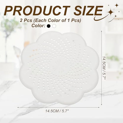 uxcell 2 Pcs Shower Silicone Drain Cover, 5.7 Inch Shower Hair Catcher Drain Cover for Shower Room Bathtubs Kitchen Sink Laundry Room, Black/White(Flower) - color: Black/White