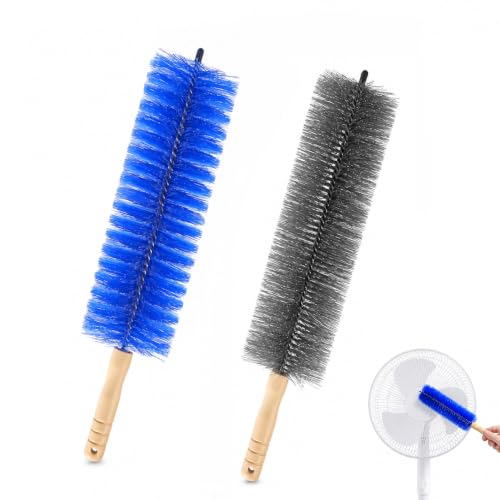2PC Fan Cleaning Brush, Microfiber Duster Ideal for Electric and Blind, Reusable Fan Cleaner Brush Dust Remover, Non-disassembly Cleaning (Gray + Blue)