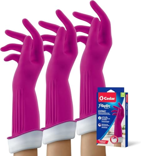 Playtex Living Reuseable Rubber Cleaning Gloves (Medium, 3 Pairs), Premium Protection Reusable Household Gloves - size: Medium (Pack of 3)