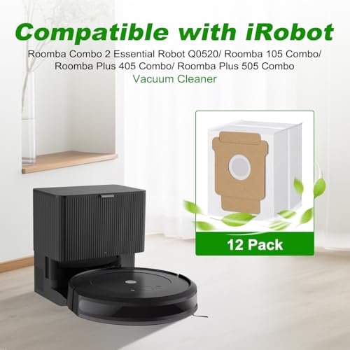Q0520 Dust Bags for iRobot Roomba Vacuum 2 Essential Robot Q052, 105 Vac, 105 Combo, Plus 405 Combo, Plus 505 Combo, Max 705 Vac Vacuum Cleaner, Vacuum Bags Replacement Disposal Bag (12 Pack) - size: 12 Packs