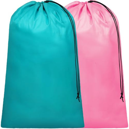 Travel Laundry Bags 2 Pack - Dirty Clothes Travel Bag for Cruise, 24x36 in - color: 2-Pack, Blue & Pink