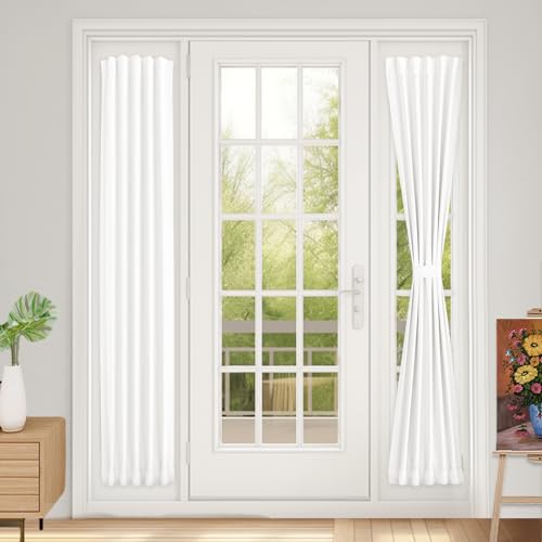 Vatge Front Door Sidelight Curtains with Magic Tape - 12x72 Door Window Covering, 50% Sunlight Blocking French Curtain, 1 Panel, W12 x L72, Pure White - color: Pure White, size: 12"W x 72"L (Pack of 1)