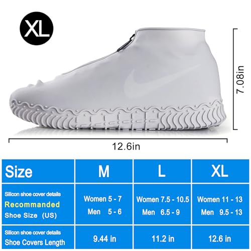Shiwely Waterproof Shoe Covers, Silicone Reusable Shoe Cover Non-slip Durable Zipper Elastic Rain Cover Protection for Men Women (XL (Women 11-13, Men 9.5-13), Grey) - color: Grey, size: XL (Women 11-13, Men 9.5-13)