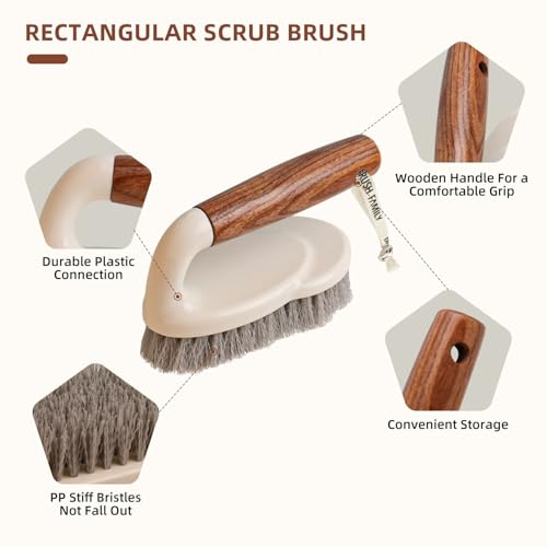 4-Pack Heavy Duty Scrub Brushes Set with Wooden Handles