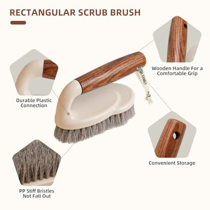 4-Pack Heavy Duty Scrub Brushes Set with Wooden Handles
