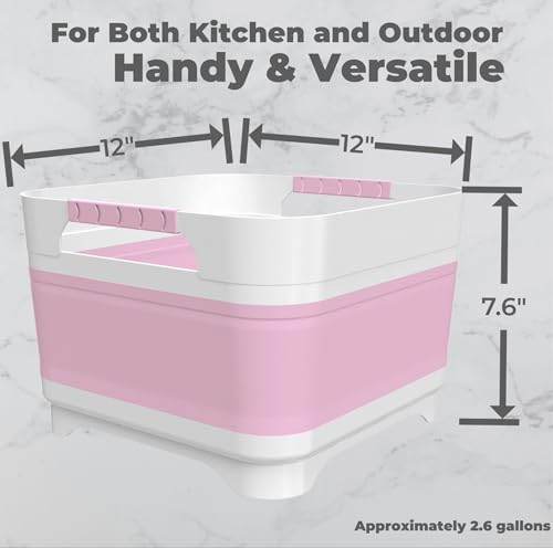 GIMWA 2.6 Gal Collapsible Baby Bottle Wash Basin with Drain Plug - color: Pink